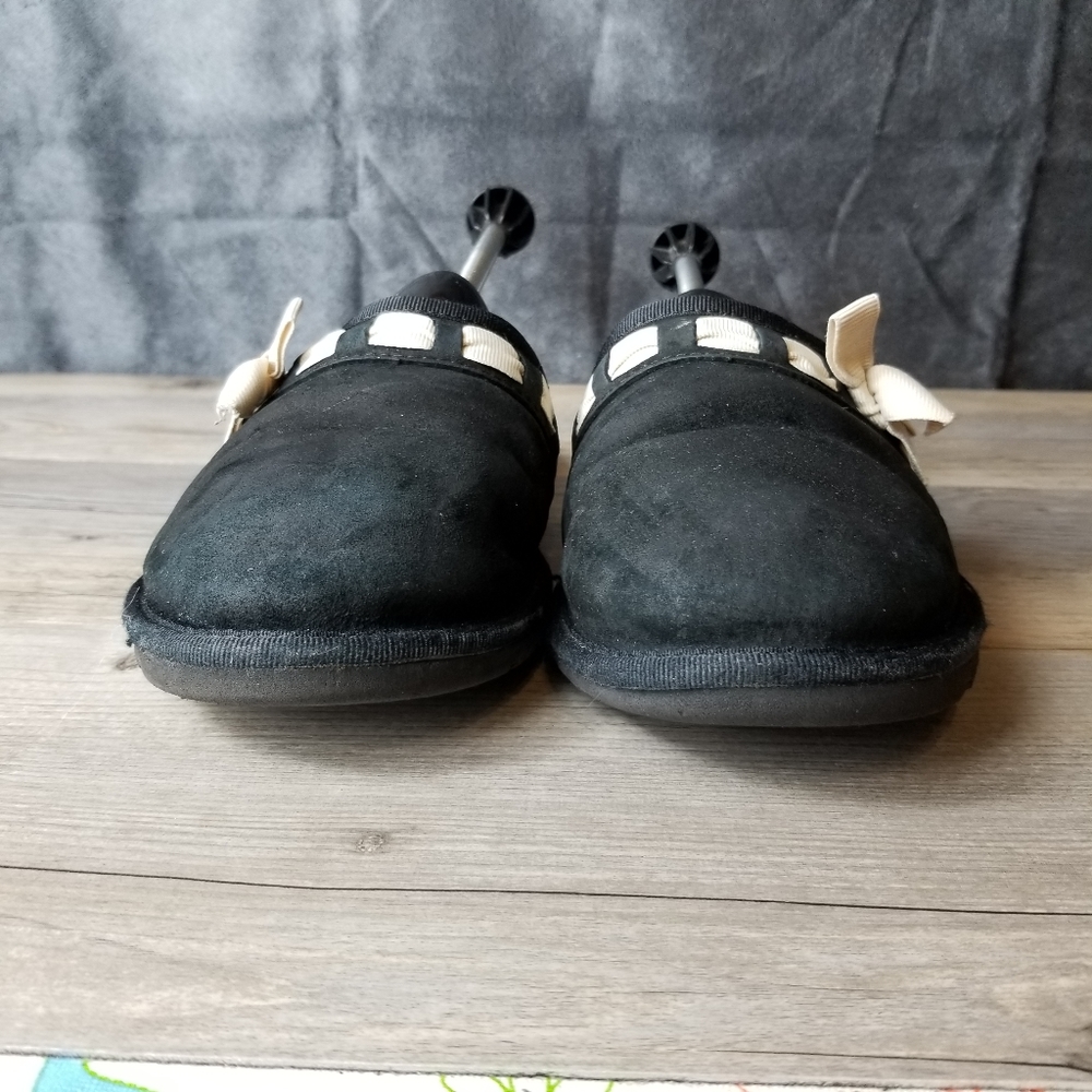 Ugg Suede Ribbon Bow Faux Fur Lined Slip On Scuff Slippers - Picture 4 of 10